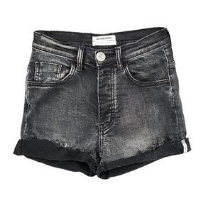 ONE x One Teaspoon Denim Shorts Harlets High Rise Twisted Cuff Hem Black Size 24